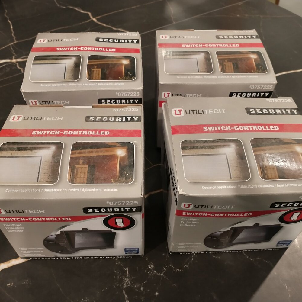 NEW Bronze Utilitech Security Switch Controlled Halogen Flood Light - set of 4